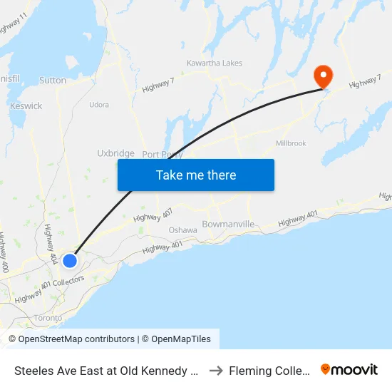 Steeles Ave East at Old Kennedy Rd to Fleming College map