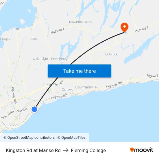 Kingston Rd at Manse Rd to Fleming College map