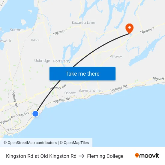 Kingston Rd at Old Kingston Rd to Fleming College map