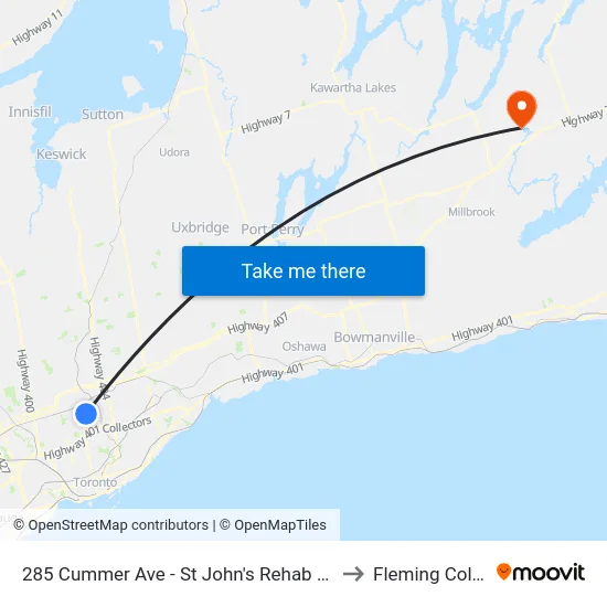 285 Cummer Ave - St John's Rehab Hospital to Fleming College map
