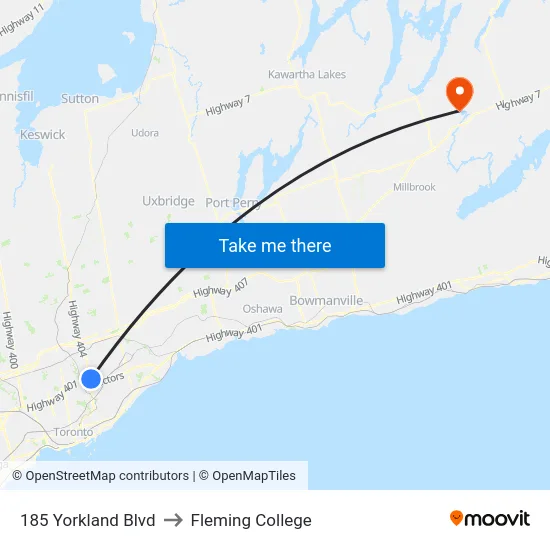 185 Yorkland Blvd to Fleming College map