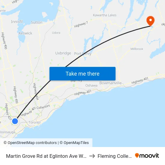 Martin Grove Rd at Eglinton Ave West to Fleming College map