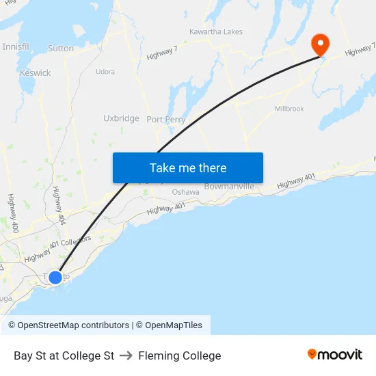 Bay St at College St to Fleming College map