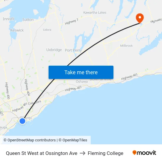 Queen St West at Ossington Ave to Fleming College map