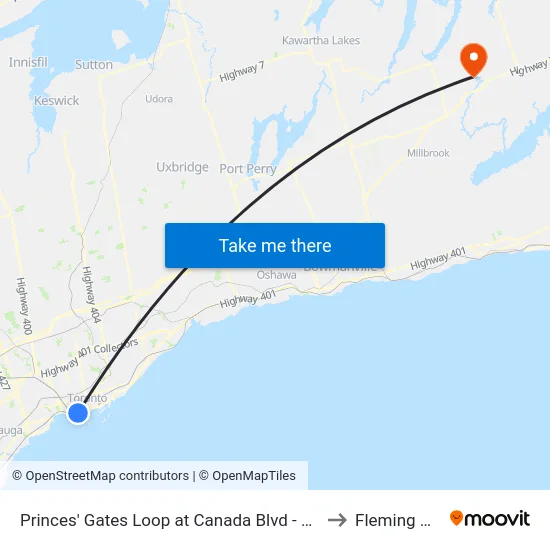 Princes' Gates Loop at Canada Blvd - Cne East Entrance to Fleming College map
