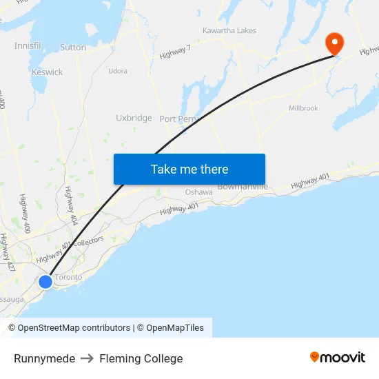 Runnymede to Fleming College map
