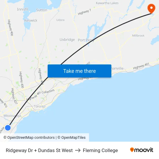 Ridgeway Dr + Dundas St West to Fleming College map