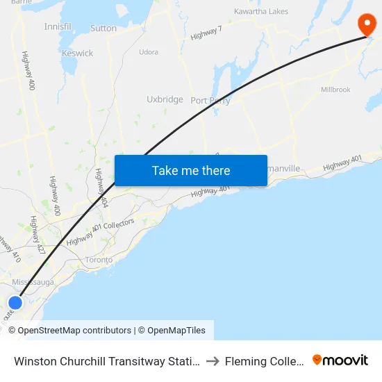 Winston Churchill Transitway Station to Fleming College map