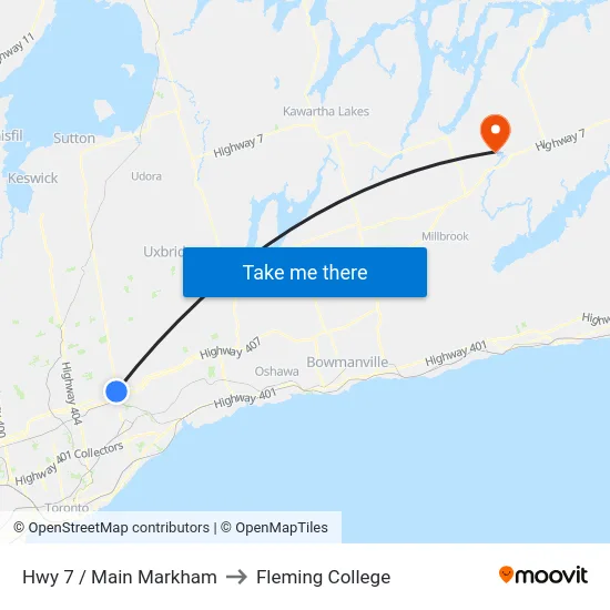 Hwy 7 / Main Markham to Fleming College map