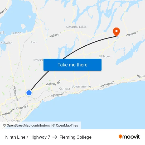 Ninth Line / Highway 7 to Fleming College map