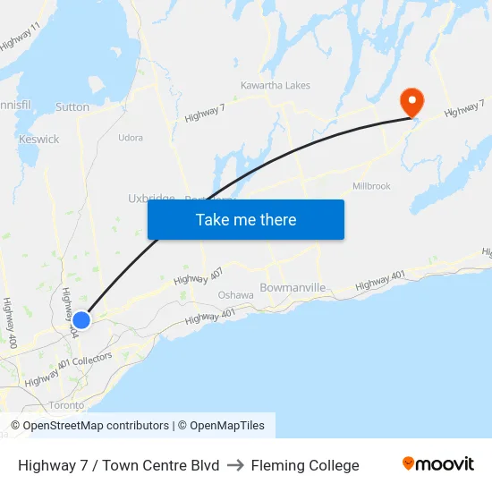Highway 7 / Town Centre Blvd to Fleming College map