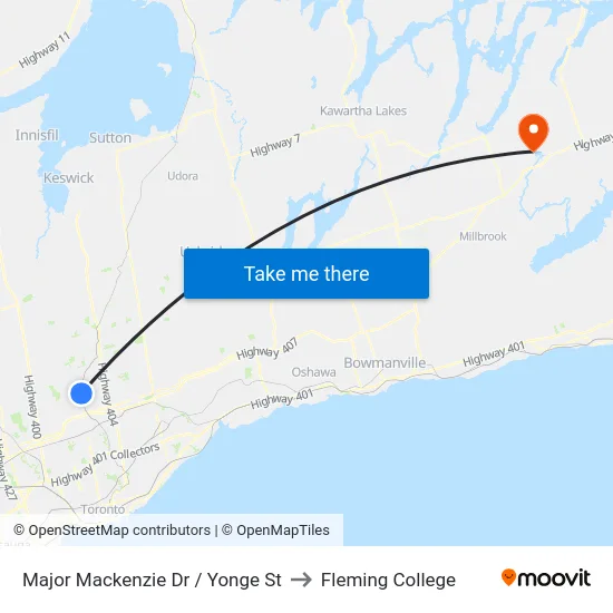 Major Mackenzie Dr / Yonge St to Fleming College map