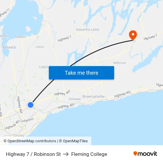 Highway 7 / Robinson St to Fleming College map