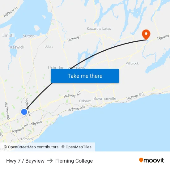 Hwy 7 / Bayview to Fleming College map