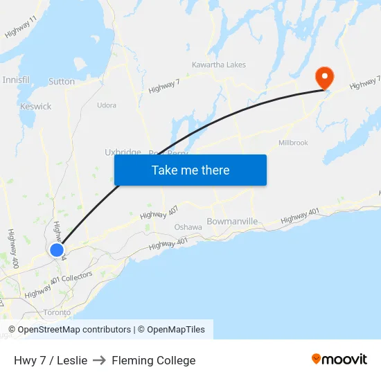 Hwy 7 / Leslie to Fleming College map