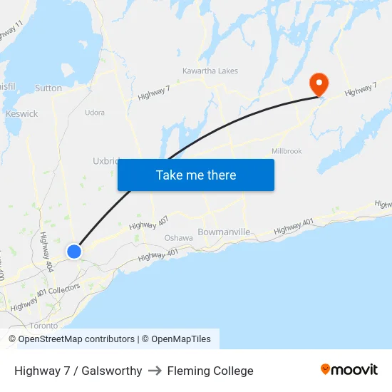 Highway 7 / Galsworthy to Fleming College map