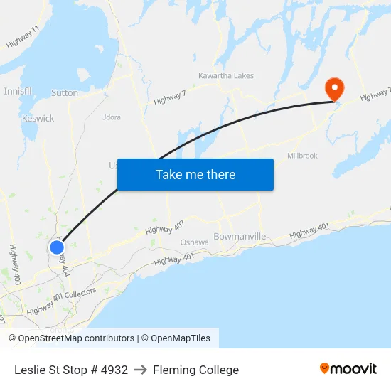 Leslie St Stop # 4932 to Fleming College map
