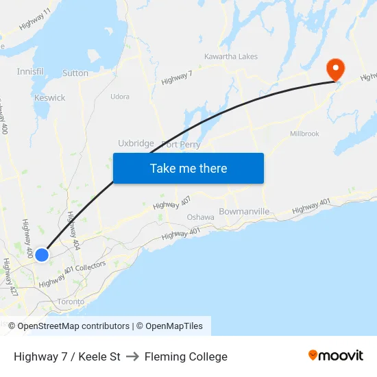 Highway 7 / Keele St to Fleming College map