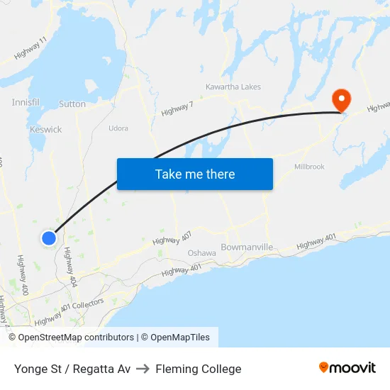 Yonge St / Regatta Av to Fleming College map