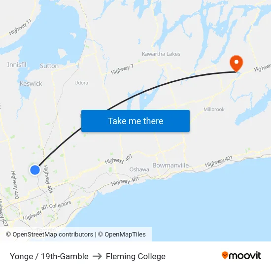 Yonge / 19th-Gamble to Fleming College map