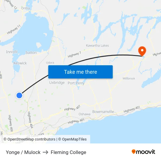 Yonge / Mulock to Fleming College map