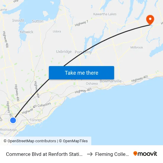 Commerce Blvd at Renforth Station to Fleming College map