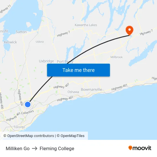 Milliken Go to Fleming College map