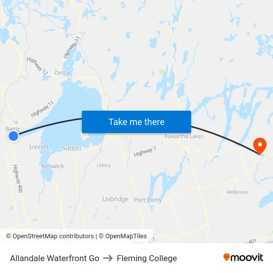 Allandale Waterfront Go to Fleming College map
