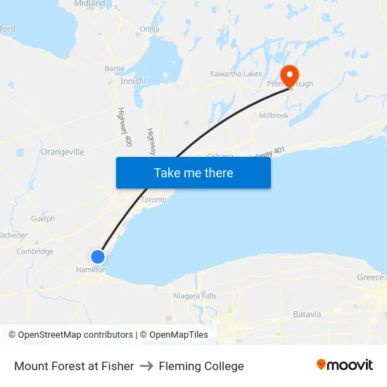 Mount Forest at Fisher to Fleming College map