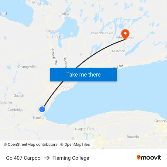 Go 407 Carpool to Fleming College map