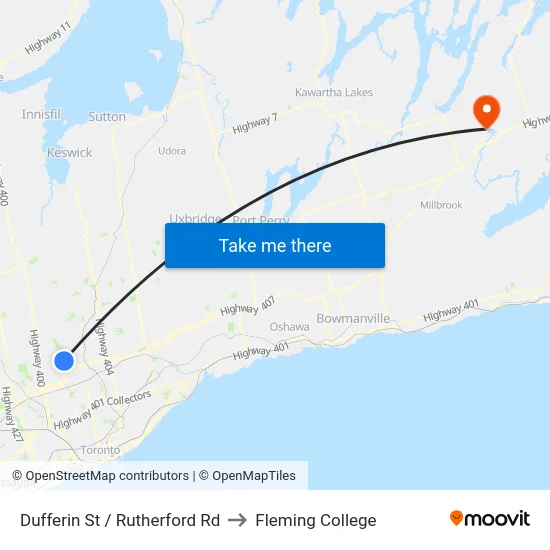 Dufferin St / Rutherford Rd to Fleming College map