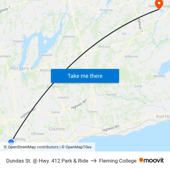 Dundas St. @ Hwy. 412 Park & Ride to Fleming College map