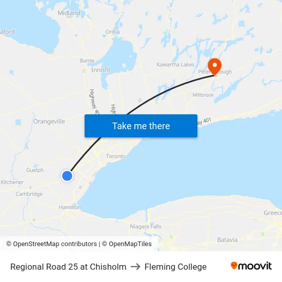 Regional Road 25 at Chisholm to Fleming College map