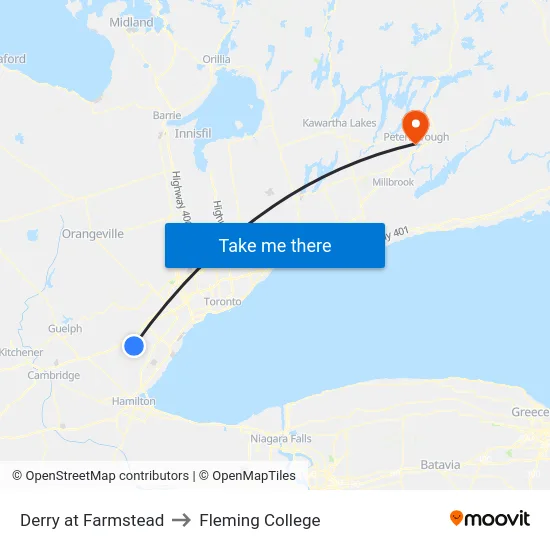 Derry at Farmstead to Fleming College map