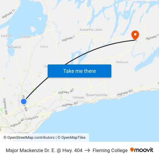 Major Mackenzie Dr. E. @ Hwy. 404 to Fleming College map
