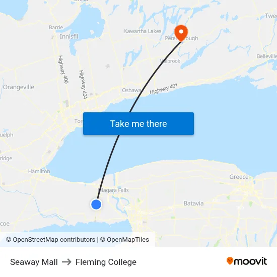 Seaway Mall to Fleming College map