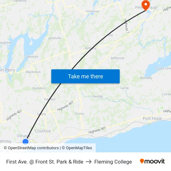 First Ave. @ Front St. Park & Ride to Fleming College map