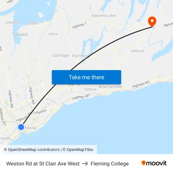 Weston Rd at St Clair Ave West to Fleming College map