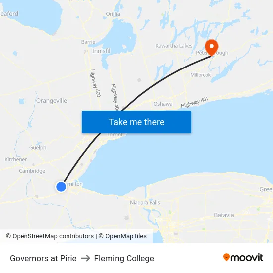 Governors at Pirie to Fleming College map