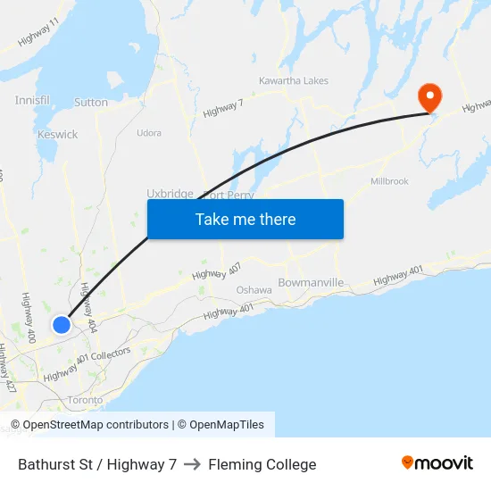 Bathurst St / Highway 7 to Fleming College map