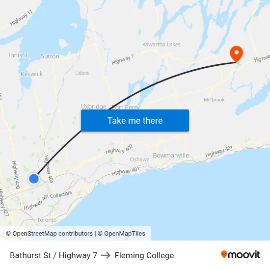 Bathurst St / Highway 7 to Fleming College map