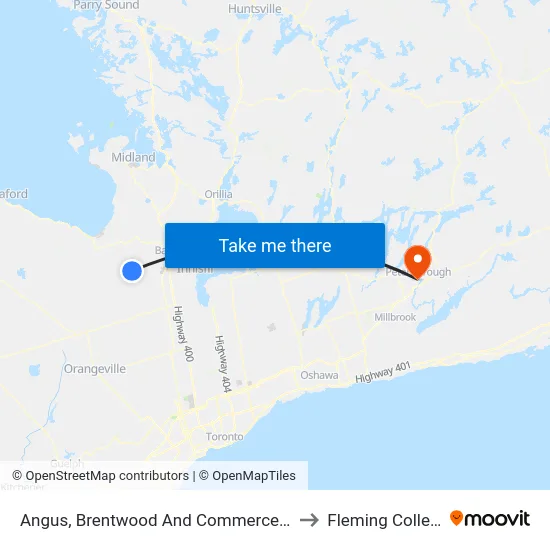Angus, Brentwood And Commerce Rd. to Fleming College map