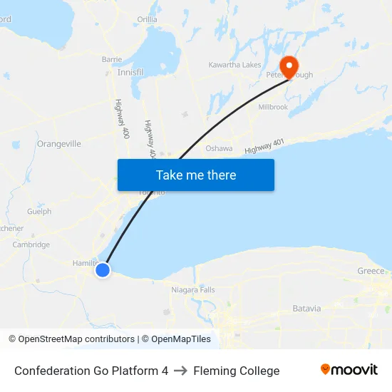 Confederation Go Platform 4 to Fleming College map