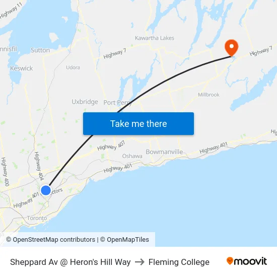 Sheppard Av @ Heron's Hill Way to Fleming College map
