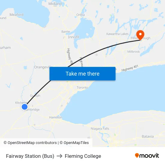 Fairway Station (Bus) to Fleming College map