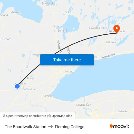 The Boardwalk Station to Fleming College map