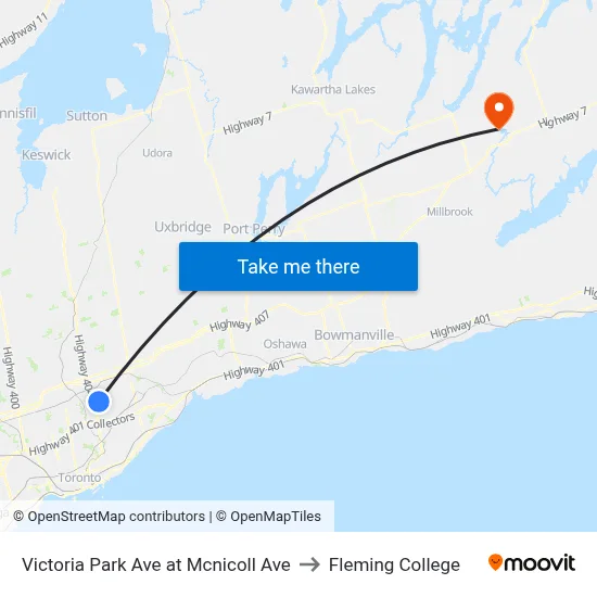 Victoria Park Ave at Mcnicoll Ave to Fleming College map