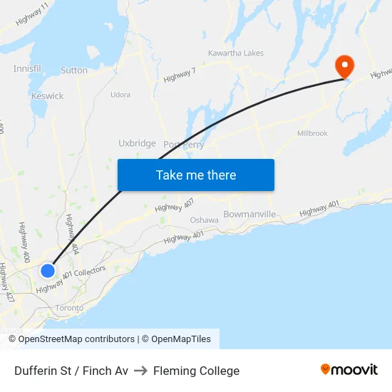 Dufferin St / Finch Av to Fleming College map