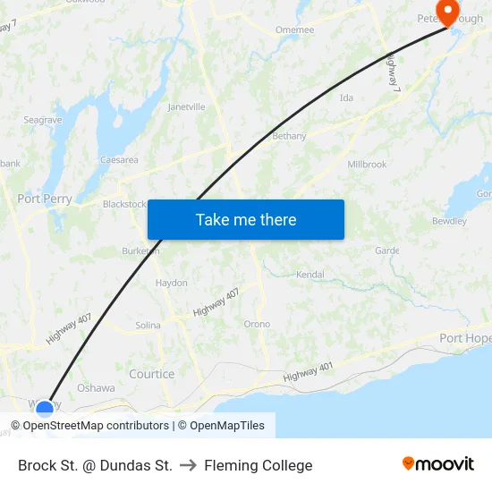 Brock St. @ Dundas St. to Fleming College map