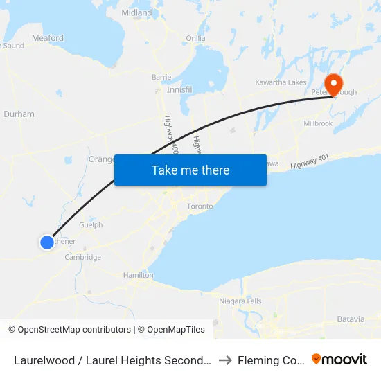 Laurelwood / Laurel Heights Secondary School to Fleming College map